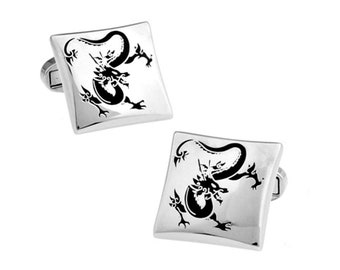 Dragon Cufflinks Square Lucky Chinese Symbol Feng Shui Groom Best Man Groomsmen Wedding Father's Day Gift