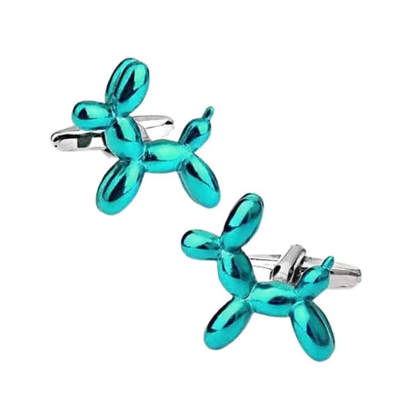 Balloon Dog Cufflinks Fun Novelty 3D Pop Art Animal Teal Blue Green Groom Best Man Groomsmen Wedding Father's Day Gift