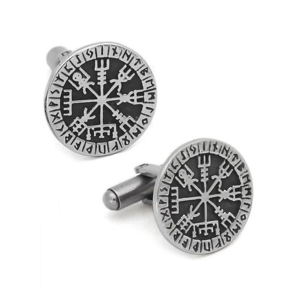 Viking Runes Compass Cufflinks Vegvisir Icelandic Symbol of Protection and Guidance Wedding Gift Groom Best Man Groomsmen Father's Day