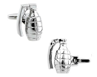 Hand Grenade Cufflinks Bomb Silver Metal Military Army Soldier Groom Best Man Groomsmen Wedding Father's Day Gift