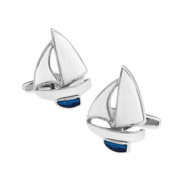 Sailboat Cufflinks Sailing Boating Sport Boat Blue White Enamel Best Man Groomsmen Wedding Father's Day Gift