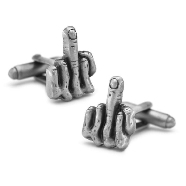 Middle Finger Cufflinks Rude Gesture Funny Gag Gift Gunmetal Gray Groom Groomsmen Wedding Father's Day Gift