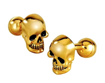 Skull Cufflinks Fixed Back Heavy Gold Skeleton Groom Best Man Groomsmen Wedding Father's Day Gift