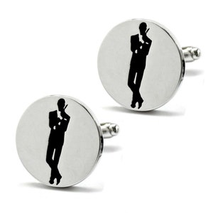 James Bond 007 Cufflinks Round Spy Movie Fan Groom Best Man Groomsmen Wedding Father's Day Gift