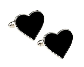 Black Heart Cufflinks Love Valentine's Day Lovers Groom Best Man Groomsmen Wedding Father's Day Gift