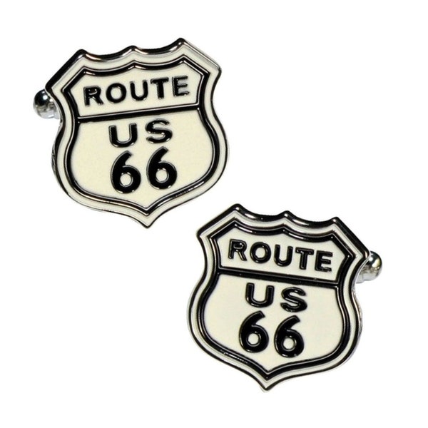 Route 66 Cufflinks Classic Americana Highway Sign Biker Road Travel Groom Best Man Groomsmen Wedding Father's Day Gift