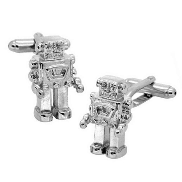 Robot Cufflinks Retro Outer Space Age Silver Tin Toy Style Groom Best Man Groomsmen Wedding Father's Day Gift