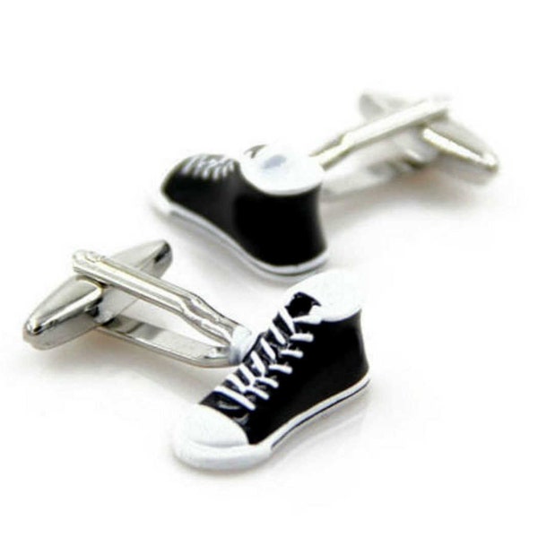 Basketball Shoe Cufflinks Sneakers High Tops Top Black White Wedding Groom Best Man Groomsman Father's Day Gift