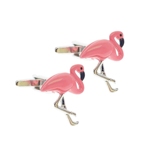 Flamingo Cufflinks Tropical Bird Pink Enamel Cuff Links Wedding Gift Groom Best Man Groomsmen Graduation Father's Day