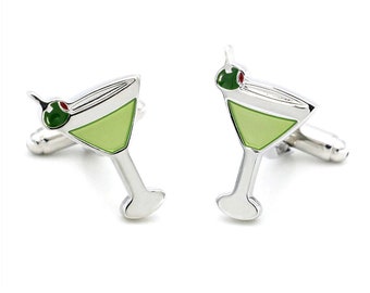 Martini Cufflinks Cocktail Bartender Mixed Drinks Glass Olive Groom Wedding Father's Day Gift
