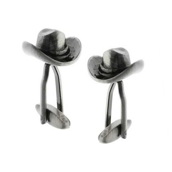 Cowboy Hat Cufflinks Western Wear West Rancher Gunmetal Gray Groom Groomsmen Wedding Father's Day Gift