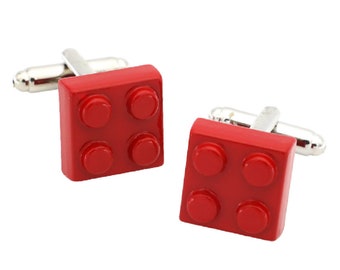 Building Block Cufflinks Red Novelty Metal Toy Brick Groom Best Man Groomsmen Wedding Father's Day Gift