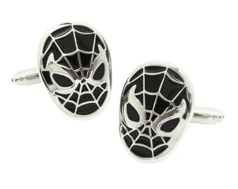 Spiderman Cufflinks Comic Book Superhero Spidey Spider-Man Mask Face Black Groom Best Man Groomsmen Wedding Father's Day Gift