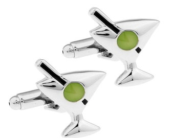 Martini Cufflinks Cocktail Glass Olive Waiter Server Bartender Wedding Mixed Drinks Groom Father's Day Gift