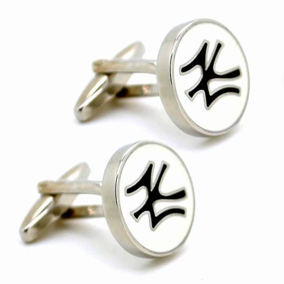 Men's New York Yankees Bixler's Pinstripe Logo Rounded Sterling Silver  Cufflinks