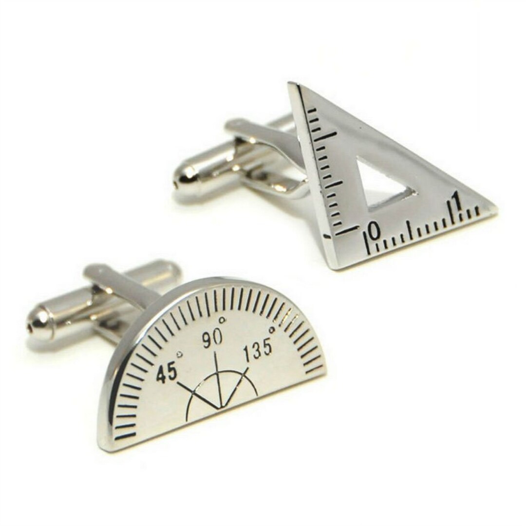 Drafting Tool Set Cufflinks Protractor Triangle Architect Engineer Groom Best Man Groomsmen