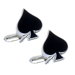 Spades Cufflinks Poker Cards Suit Gambling Casino Black Enamel Groom Best Man Groomsmen Wedding Father's Day Gift