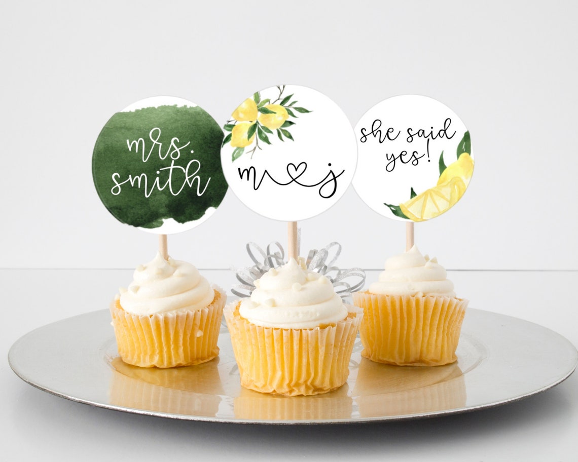 Lemon Cupcake Toppers Template Bridal Shower Cupcake Topper Etsy