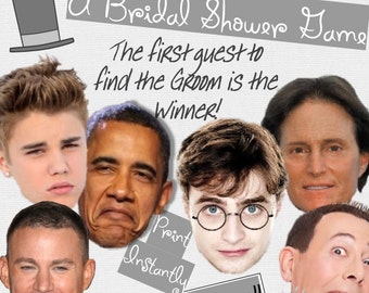 Who Has the Groom?- 80 Printable Grooms! - White Background - Funny Bridal Shower Game - Celebrity Cutouts