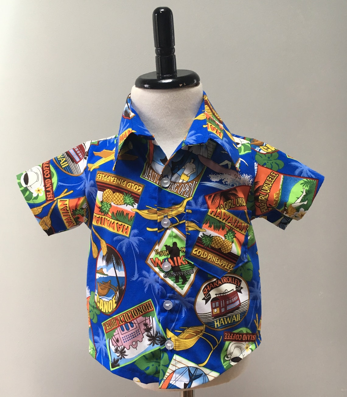 Baby Hawaiian Shirt Bright Blue Advertisements Etsy