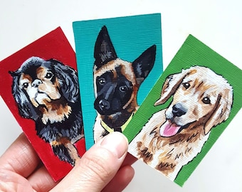 Dog Painting From Photo, Mini, Hand-Painted, Acrylic, small dog gift, Custom dog Illustration, Wallet Size, pet portrait, pet loss gift, cat