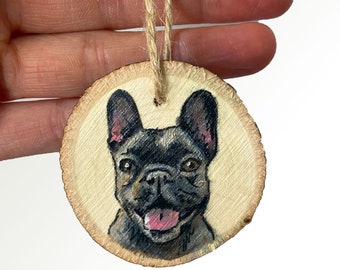 Custom Pet Ornament - From Photo, Personalized, Hand-Painted, Wood slice, Rustic, Stocking Stuffer, For Christmas, Pet Portrait, Pet Gift