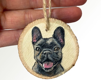Custom Pet Ornament - From Photo, Personalized, Hand-Painted, Wood slice, Rustic, Stocking Stuffer, For Christmas, Pet Portrait, Pet Gift