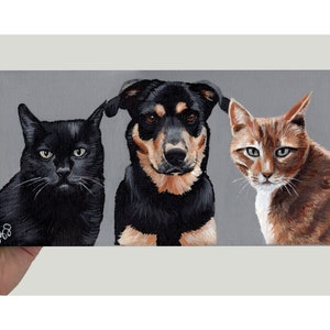 Custom Two, Three, Four Dogs on Canvas, Multiple Pet Portrait, Painting from Photo, Handpainted, Personalized, 4 Pet, three dog painting