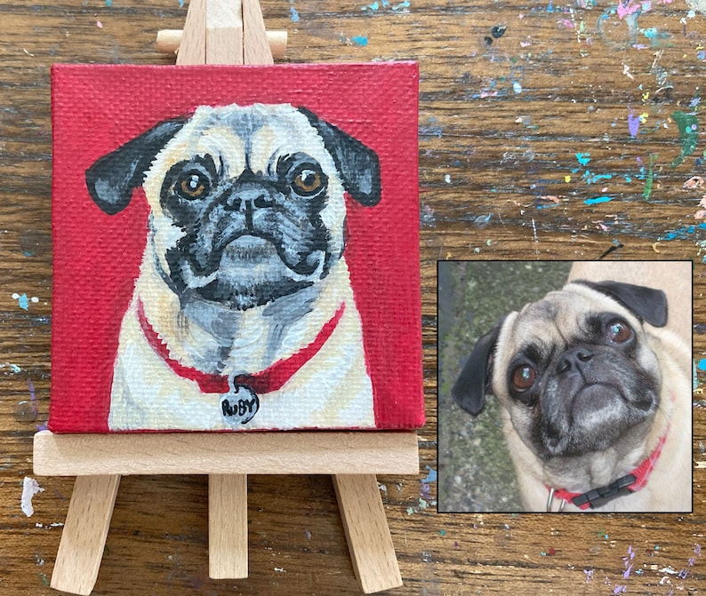 Mini Custom Pet Portrait From Photo, Hand-Painted acrylic, Animal Portrait, Custom Dog Painting, pet painting, custom canvas, small dog gift image 8