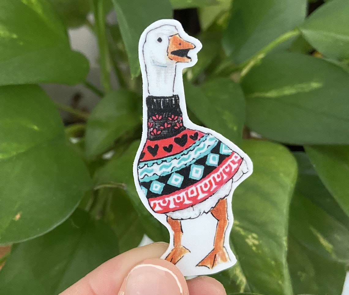 Cute Goose Vinyl Sticker, Water Bottle Sticker, Vintage, Sweater Geese ...