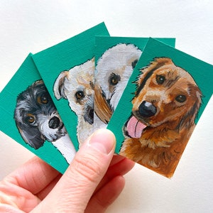 Mini pintura de cachorro personalizada de foto, pintada à mão, acrílica, presente para cachorro pequeno, ilustração de cachorro, tamanho de carteira, retrato de animal de estimação, presente de perda de animal de estimação, gato