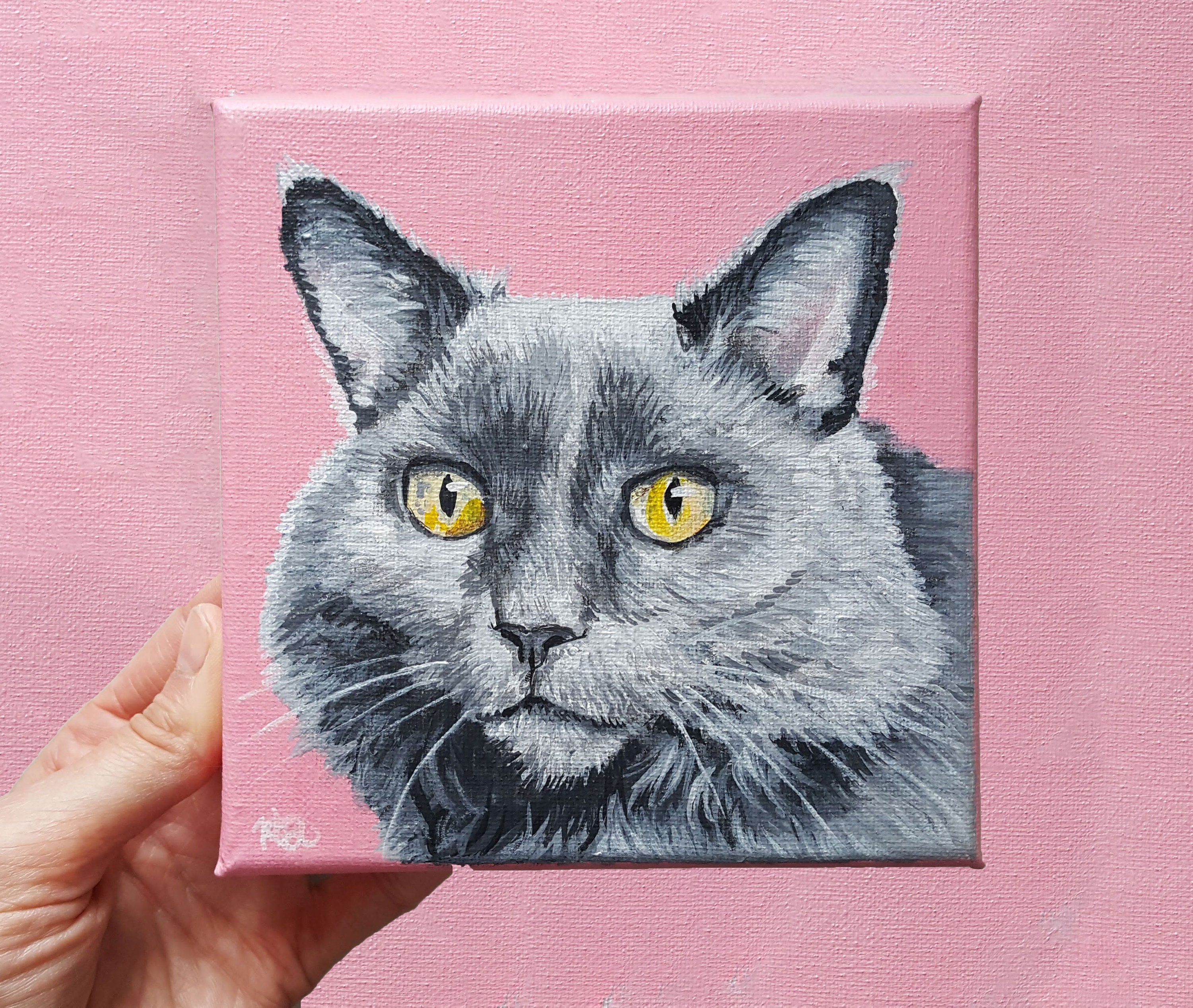 手描きのカスタムペットポートレート：アクリル画による犬と猫の絵画 