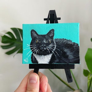 Mini Custom Pet Portrait From Photo, Hand-Painted acrylic, Animal Portrait, Custom Dog Painting, pet painting, custom canvas, small dog gift 2.5x3.5 Blk Easel