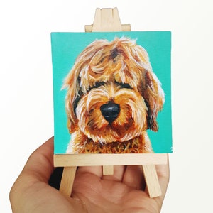 Mini Custom Pet Portrait From Photo, Hand-Painted acrylic, Animal Portrait, Custom Dog Painting, pet painting, custom canvas, small dog gift 2.8x2.8 Naturl Easel