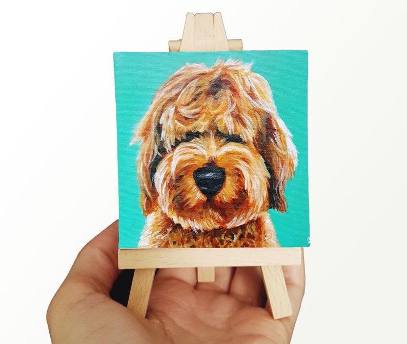 Mini Custom Pet Portrait From Photo, Hand-Painted acrylic, Animal Portrait, Custom Dog Painting, pet painting, custom canvas, small dog gift 2.8x2.8 Naturl Easel