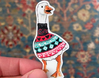 Cute Goose vinyl sticker, water bottle sticker, vintage, Sweater geese, Cottagecore, Waterproof, funny animal sticker, Laptops, silly goose