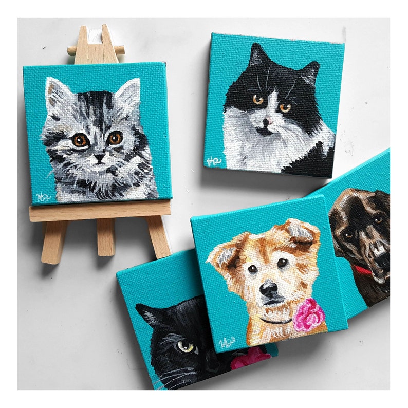 Mini Custom Pet Portrait From Photo, Hand-Painted acrylic, Animal Portrait, Custom Dog Painting, pet painting, custom canvas, small dog gift image 5