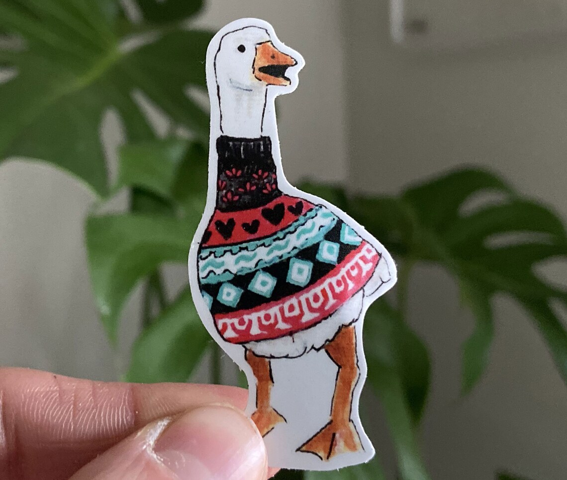 Cute Goose Vinyl Sticker, Water Bottle Sticker, Vintage, Sweater Geese ...