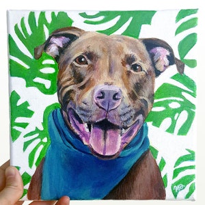 Custom Pet Portrait with background, Acrylic, Dog Portrait, Custom Painting w background, flowers, leaves, handpainted portrait, from photo image 7