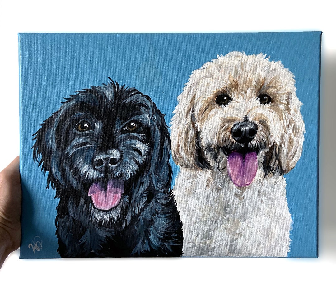 Custom Two-pet Portrait: Hand-painted Acrylic Dog Painting on Canvas - Etsy