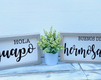 Hola Guapo Sign, Buenos Días Hermosa Sign, Spanish Sign Set, Master Bedroom Decor, Hello Handsome , Good Morning Beautiful set