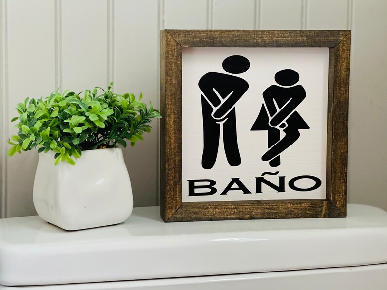 Spanish Restroom Sign Wooden Restroom Sign Silouhette Etsy