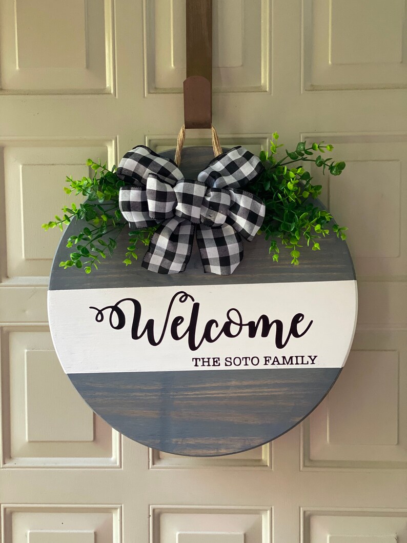 Door Hanger Welcome Door Sign Circle Welcome Sign Personalized Welcome Sign Anniversary Gift Sign image 8
