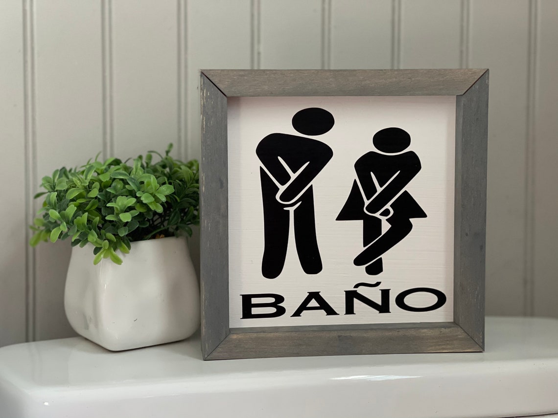 Spanish Restroom Sign Wooden Restroom Sign Silouhette Etsy