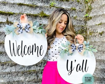 Double Door Wood Hanger| Welcome Ya’ll Double Door Wreaths| Double Door Wreaths