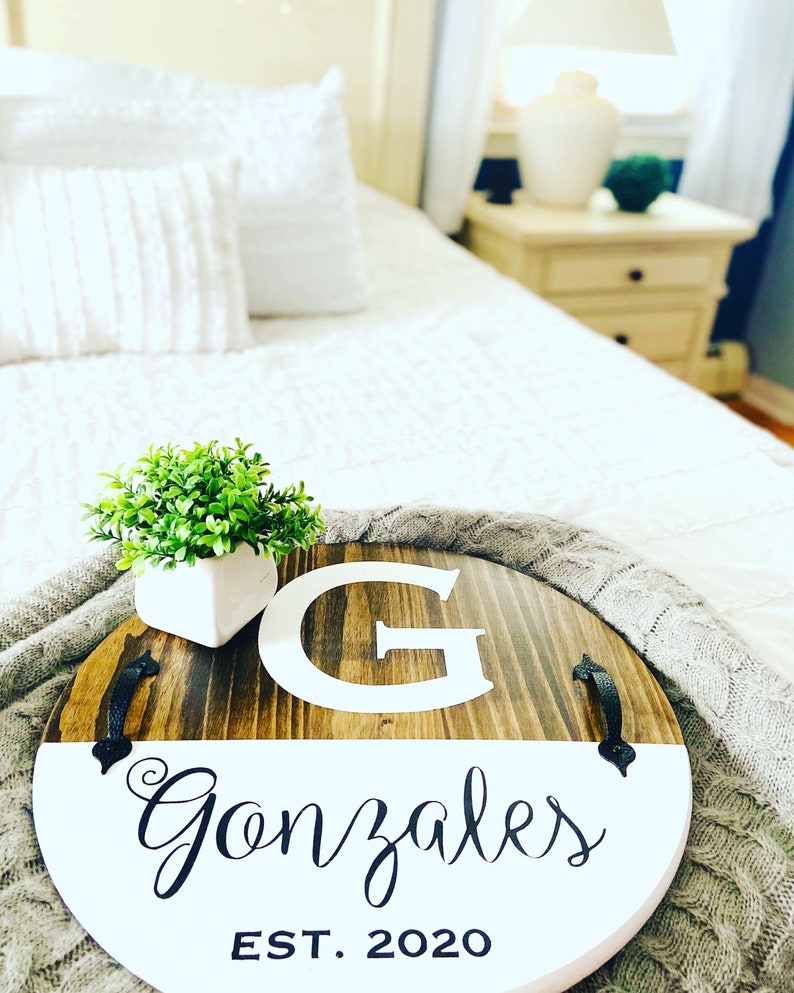 Round Serving Tray. Tray With Handles. Family Name Sign. Etsy