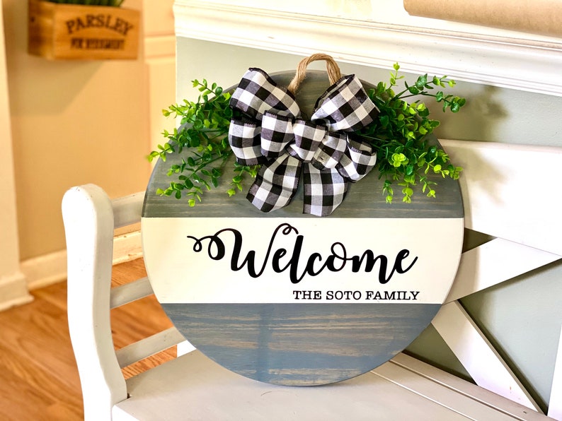 Door Hanger Welcome Door Sign Circle Welcome Sign Personalized Welcome Sign Anniversary Gift Sign image 7