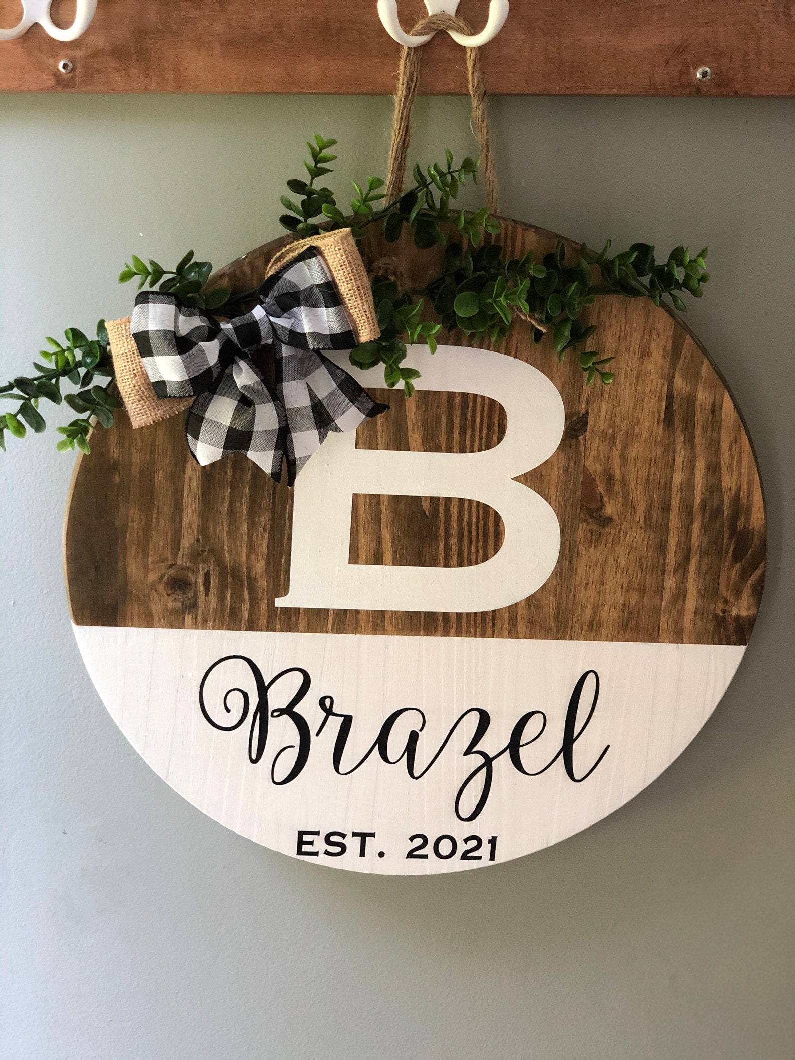 Last Name Door Hanger Round Door Hanger Door Etsy