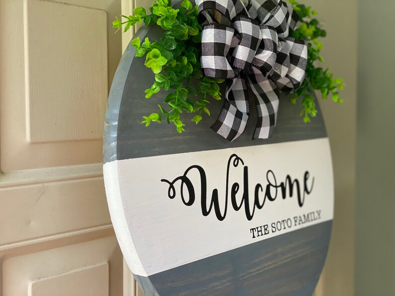 Door Hanger Welcome Door Sign Circle Welcome Sign Personalized Welcome Sign Anniversary Gift Sign image 10