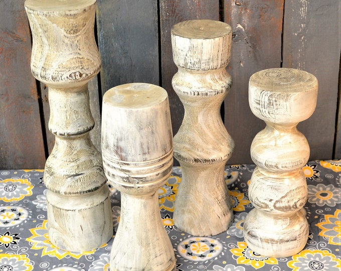 Chunky Candlesticks Farmhouse Candlesticks Wooden Etsy